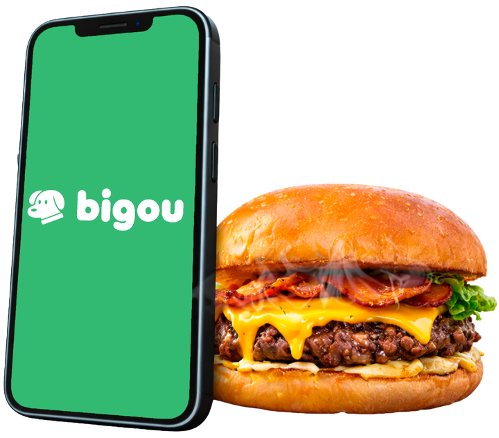 App Bigou com cupom de desconto e hambúrguer
